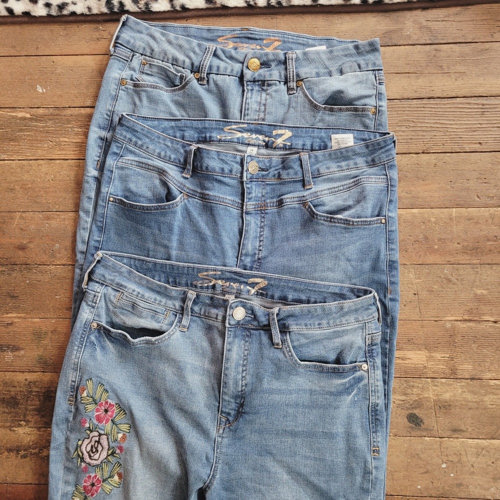 3 Pairs Seven7 Denim Jeans High Rise Straight Leg Skinny Floral Embroidered 14